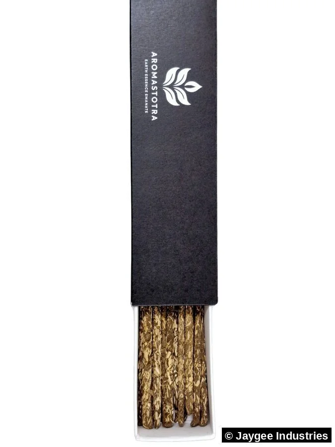 Aromastotra sliding box open vertically showing brand logo and incense sticks