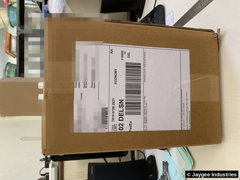 Incense order boxed and dispatched FedEx Economy to a business in New Delhi