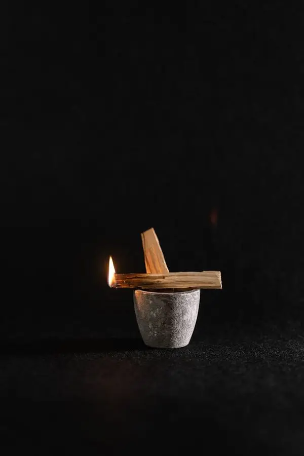 Palo Santo smudge sticks in a matte black bowl with crystals